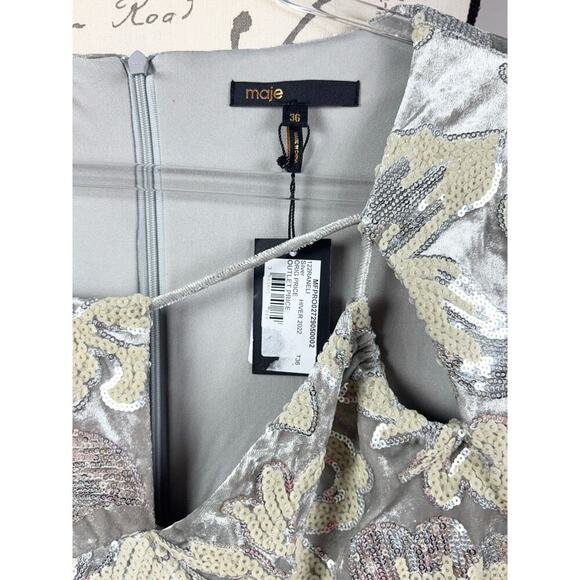 B57 Maje Sheath Mini Dress Womens Small Velvet Sequins  Red Carpet Glam Sparkly - Picture 7 of 9